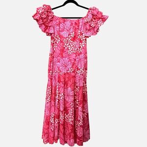 CC Fashions Hawaii Pink Hibiscus Floral Ruffle Mermaid Muumuu Dress 9-10 Tropic